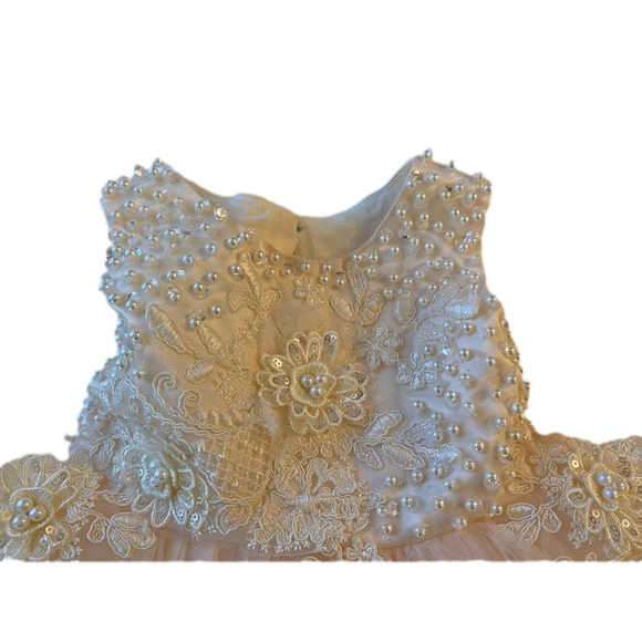 Mark & Mia Sleeveless Party Wear Frock Floral Embellishment - White xs pearls - Picture 4 of 7